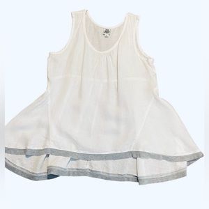 Ivy Jane xl linen tunic white/grey knit trim sleeveless, hilow hem 30”L F-32”L B